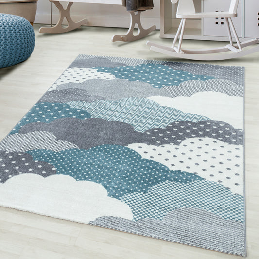 Bambi Kinder Läufer Teppich Designe 820 Wolken in Blau oder Pink (80x150 cm)