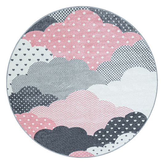 Bambi Kinder Teppich Rund Design 820 – Wolkenmotiv in Blau oder Pink