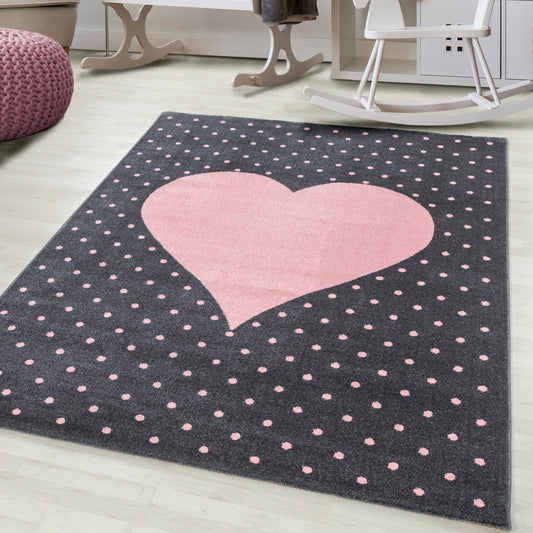 Bambi Kinder Teppich Design 830 – Herzmotiv in Pink 4 Größen