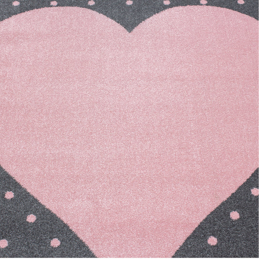 Bambi Kinder Teppich Rund Design 830 – Herzmotiv in Pink 2 Größen