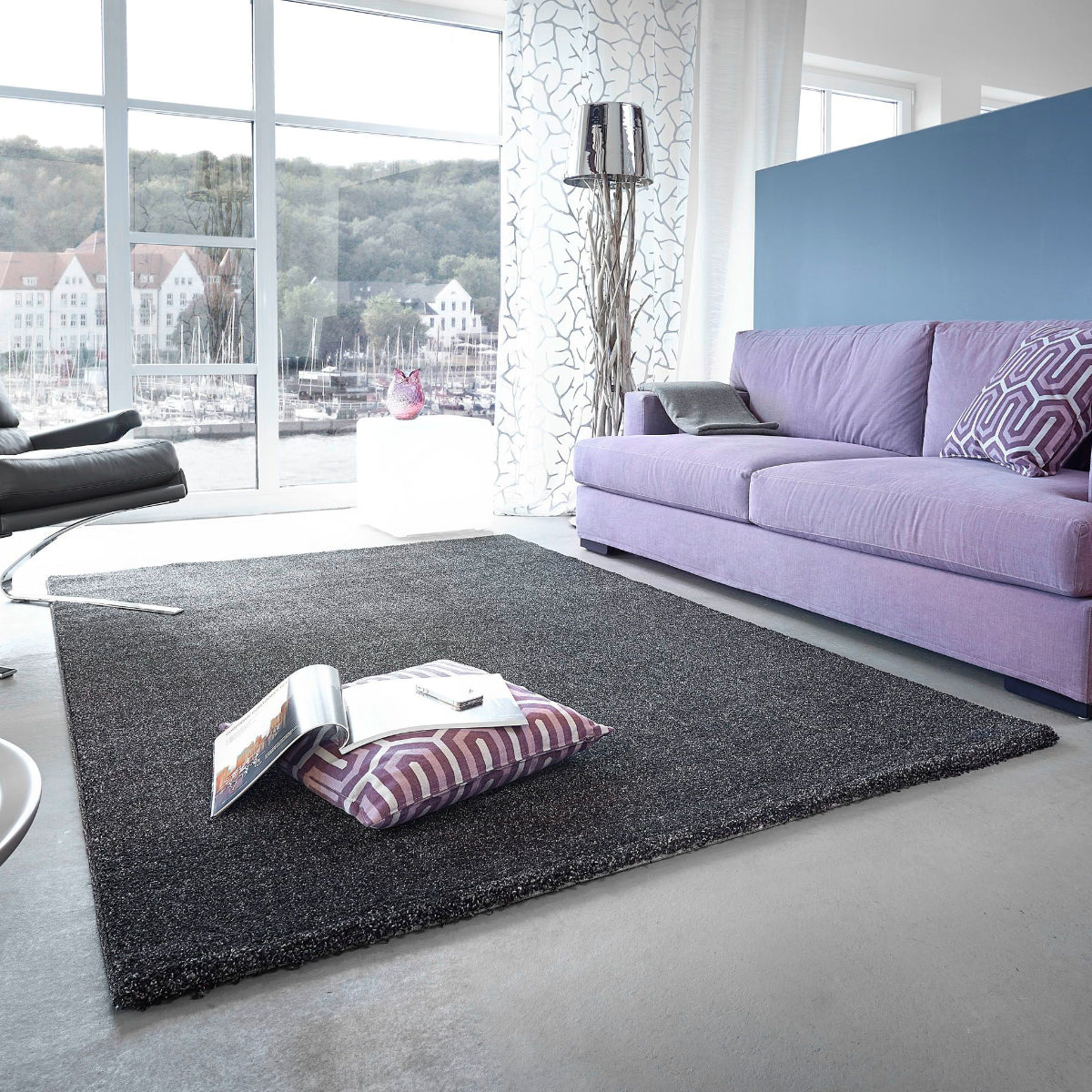 Samoa anthrazit – C.040 WM Web-Teppich - Hochflor Uni - nach Maß, gekettelt