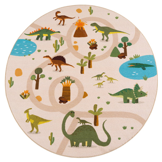 Kinderteppich Coco 1131 Dinos Beige Rund in 3 Größen