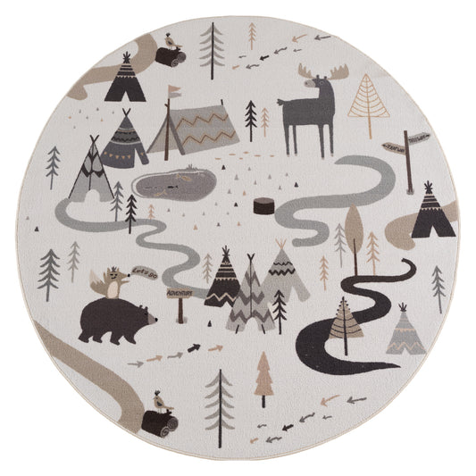 Kinderteppich Coco 1135 Wald Creme Rund in 3 Größen
