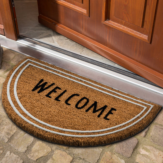 Coco Design Kokosmatte Türmatte Fußmatte 040 Welcome 40 x 75 cm halbrund