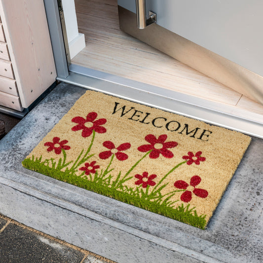 Coco Style Kokosmatte Türmatte Fußmatte 014 Welcome Blumenwiese 40 x 60 cm