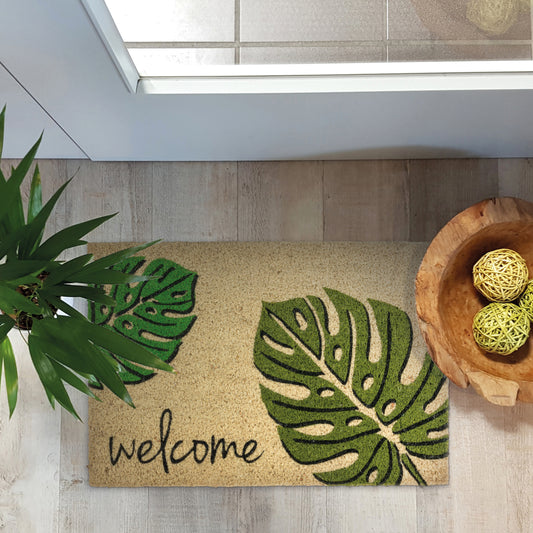 Coco Style Kokosmatte Türmatte Fußmatte 026 Monstera Welcome 40 x 60 cm