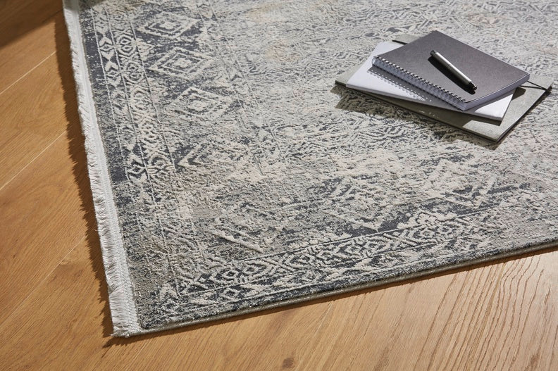 Positano - 203 004 - Bordüre grau/creme - schick gemusterter Kurzflor-Teppich, 4 Designs, 4 Größen