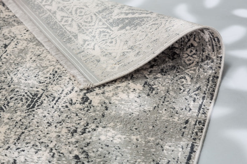 Positano - 203 004 - Bordüre grau/creme - schick gemusterter Kurzflor-Teppich, 4 Designs, 4 Größen