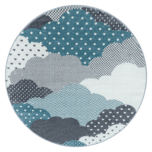 Bambi Kinder Teppich Rund Design 820 – Wolkenmotiv in Blau oder Pink
