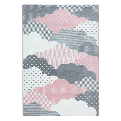 Bambi Kinder Läufer  Teppich Designe 820 Wolken in Blau oder Pink (80x150 cm)