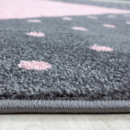 Bambi Kinder Teppich Rund Design 830 – Herzmotiv in Pink 2 Größen