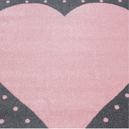 Bambi Kinder Teppich Rund Design 830 – Herzmotiv in Pink 2 Größen