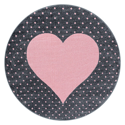 Bambi Kinder Teppich Rund Design 830 – Herzmotiv in Pink 2 Größen