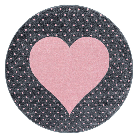 Bambi Kinder Teppich Rund Design 830 – Herzmotiv in Pink 2 Größen