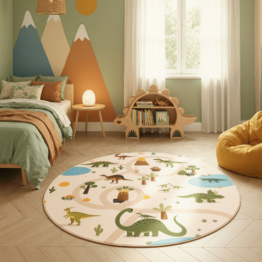Kinderteppich Coco 1131 Dinos Beige Rund in 3 Größen