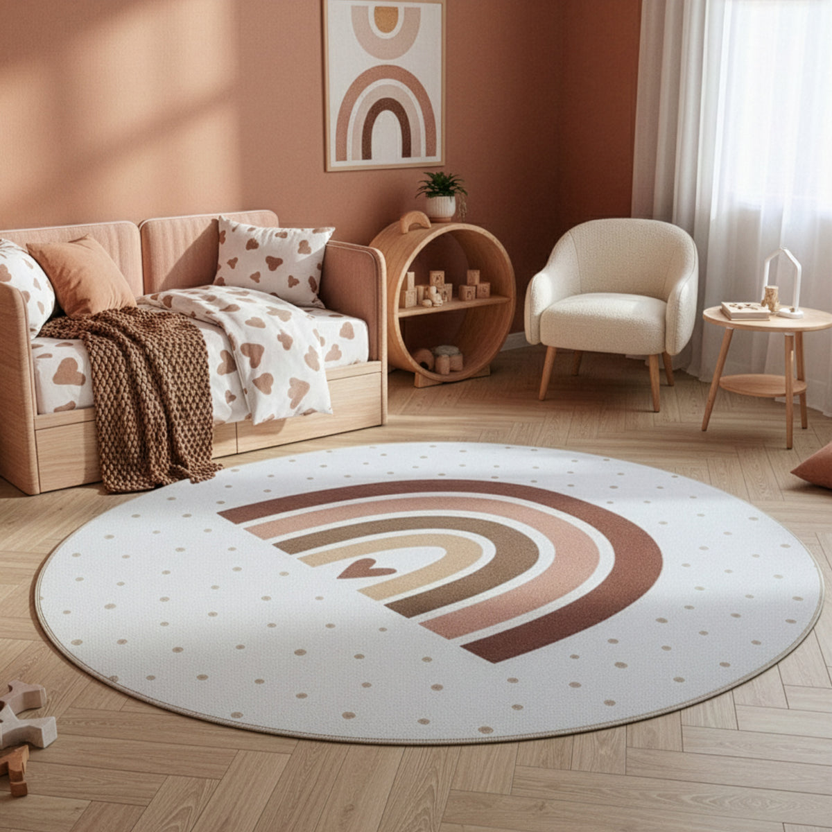 Kinderteppich Coco 1132 Regenbogen Creme Rund in 3 Größen