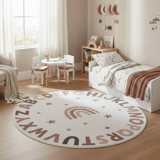 Kinderteppich Coco 1133 Alphabet Creme Rund in 3 Größen