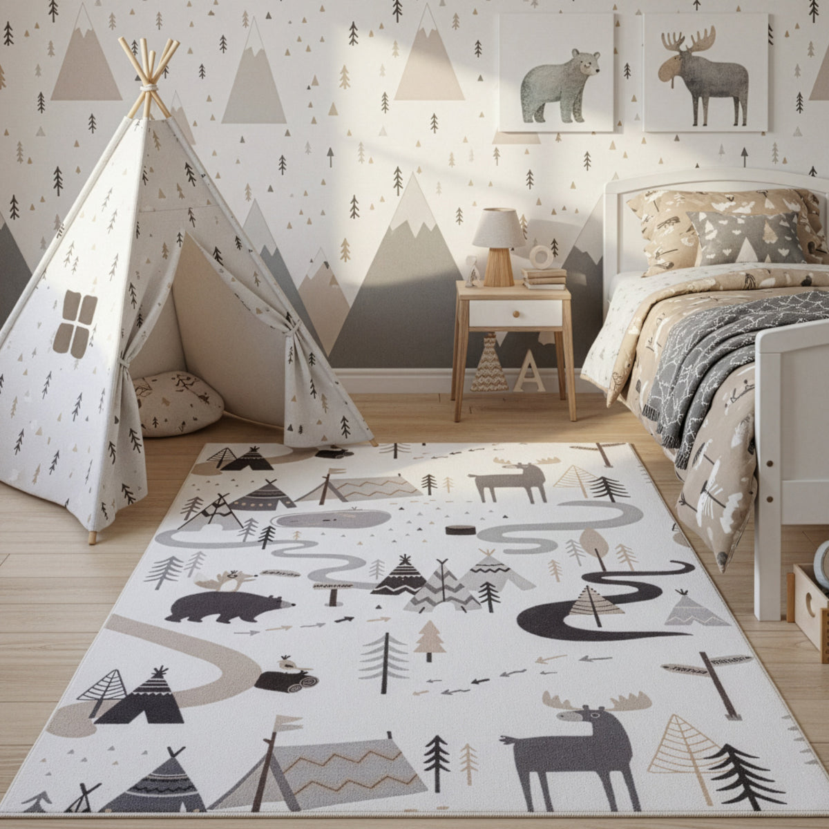 Kinderteppich Coco 1135 Wald Creme in 4 Größen