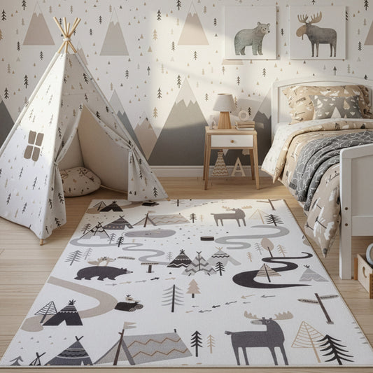 Kinderteppich Coco 1135 Wald Creme in 4 Größen