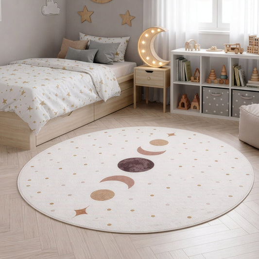 Kinderteppich Coco 1136 Sonne-Mond-Sterne Creme Rund in 3 Größen