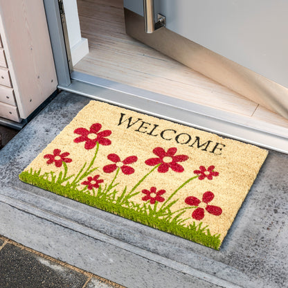 Coco Style Kokosmatte Türmatte Fußmatte 014 Welcome Blumenwiese  40 x 60 cm