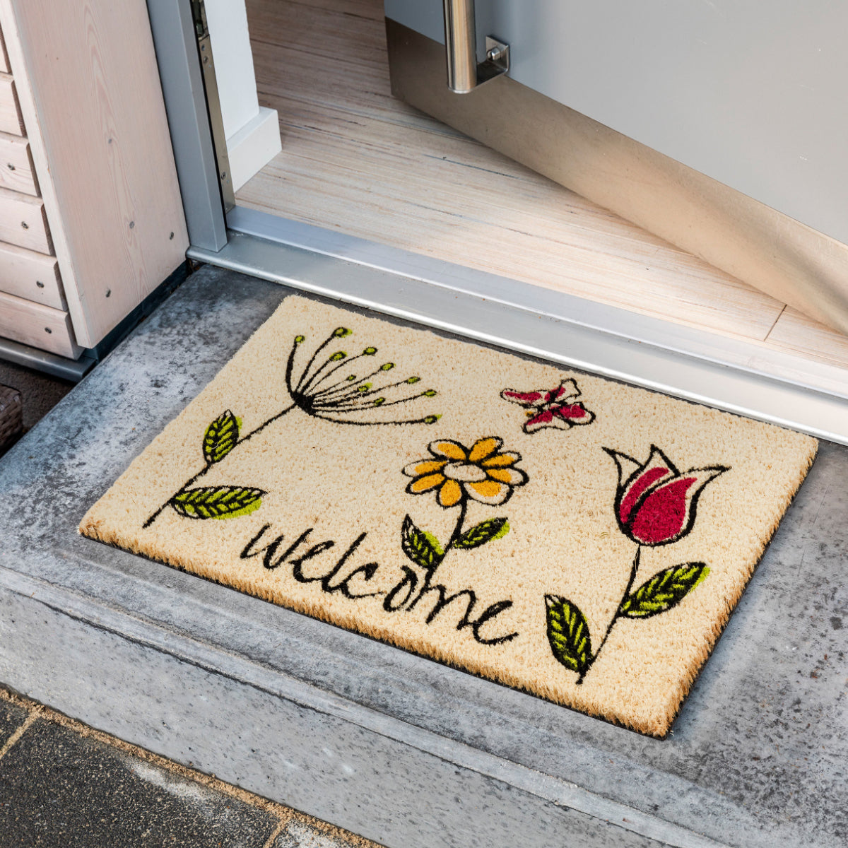 Coco Style Kokosmatte Türmatte Fußmatte 904 Blumen 40 x 60 cm