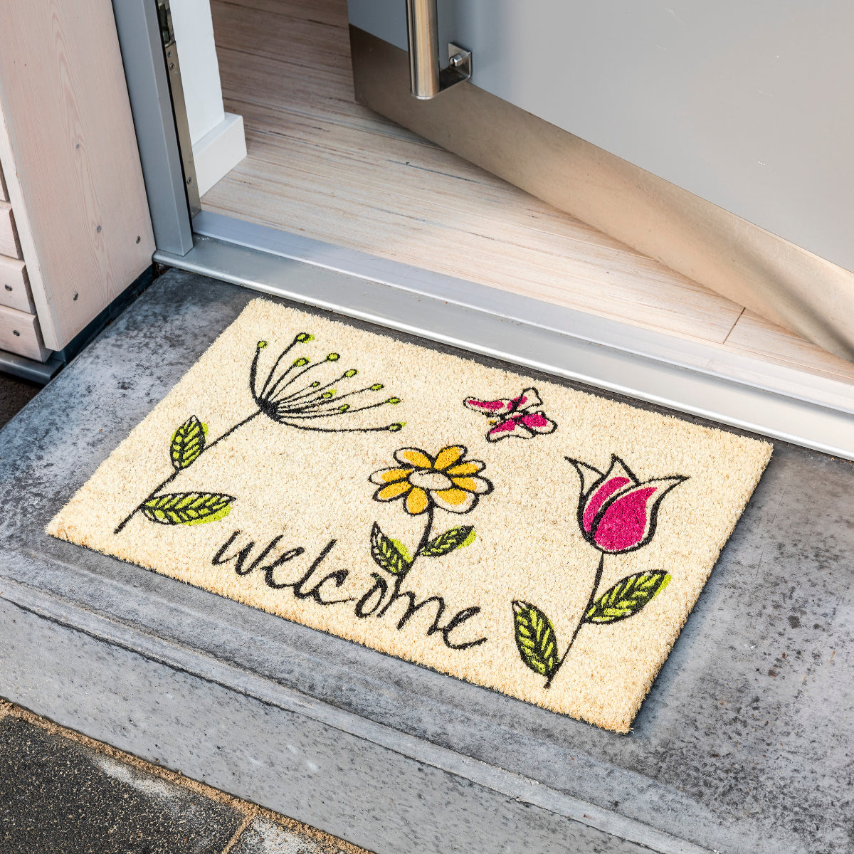 Coco Style Kokosmatte Türmatte Fußmatte 904 Blumen 40 x 60 cm