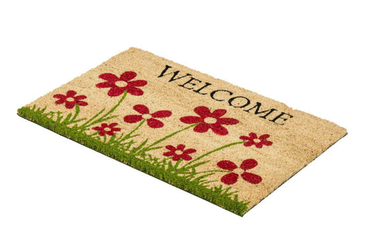 Coco Style Kokosmatte Türmatte Fußmatte 9126 14 Welcome Blumenwiese  40 x 60 cm