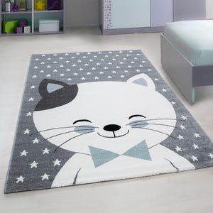 Kids Katze Kinderteppich Teppich 0550 1blau in 5 Größen